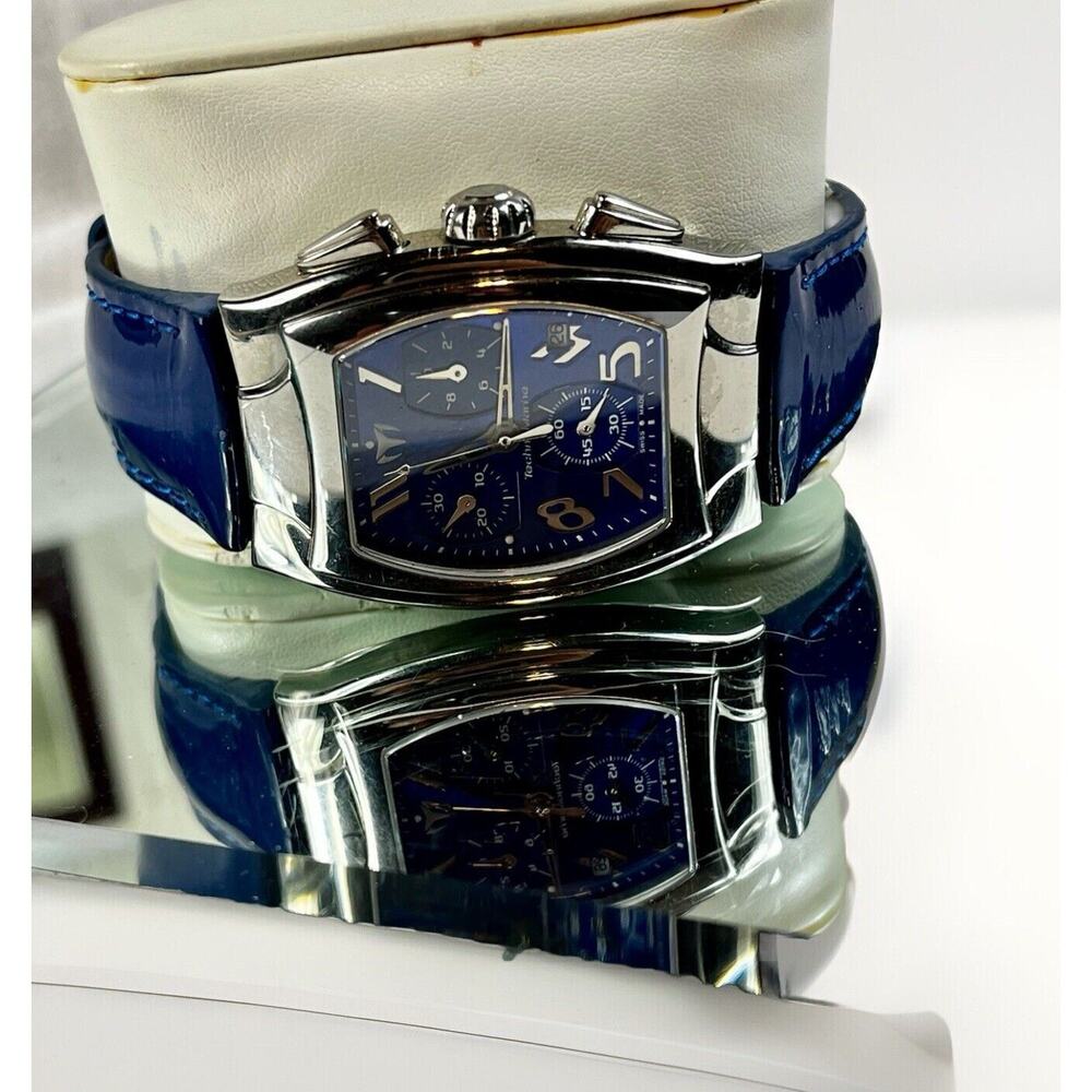 TechnoMarine Chronograph Blue Watch Technosquare TS29419 Blue Leather Band w Box - Picture 4 of 16